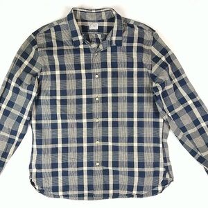 J. Crew Navy Cream Plaid Button Up Shirt Man’s M Long Sleeves Casual Workwear